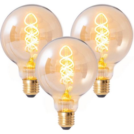 Lot de 3 Ampoules LED E27 4W pour Luminaire en Verre et Métal Coloris Ambré Ø 9,5 cm - PANGIVO (1/5)