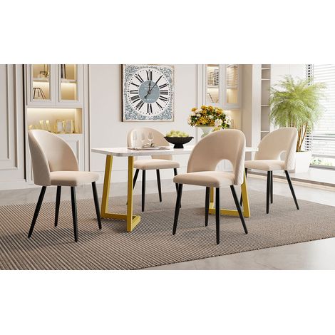 Essgruppe aus Beige Samt 4-Sitzer mit MDF-Tisch und gepolsterten Stühlen (1/5)