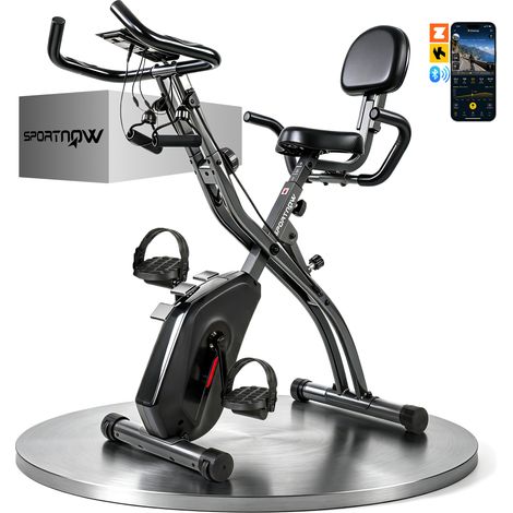 SPORTNOW bicicleta estática plegable ajustable 3 en 1 con respaldo y 8 niveles resistencia magnética bluetooth monitor lcd volante bandas sensor pulso (1/5)