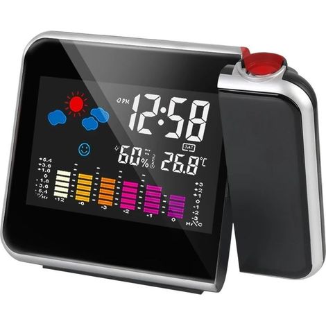 8190 Horloge à écran couleur — Horloge de table rotative, réveil avec projection de l'heure et station météo (1/2)