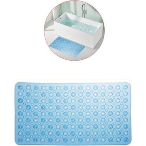 Tapis de bain antidérapant - Tapis de douche - Grand tapis de douche pour sol de cabine de douche - Avec ventouses sécurisées et trous de drainage (bleu) (1/4)