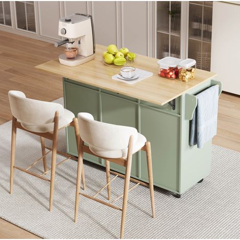 Carrito de servicio de 129x71x91,5 cm con tapa plegable, 2 cajones y espacio de almacenamiento, MDF verde antiguo. (1/5)