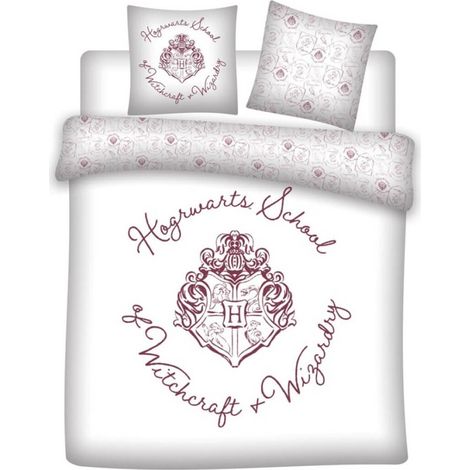 Parure de lit Harry Potter - Hogwarts School -Réversible 240x220 cm 2x65x65 cm Blanc & Bordeaux