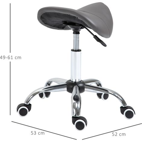 Tabouret de travail en forme de selle, réglable en hauteur et muni de roulettes (pour salons de coiffure et studios de tatouage), 52 x 53 x 49-61 cm, gris (1/5)