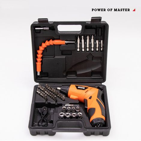 Tournevis électrique sans fil pliable USB‑C, kit complet 47 pièces orange 1,05 kg, outil bricolage multifonction haute puissance, montage meuble et réparation domestique