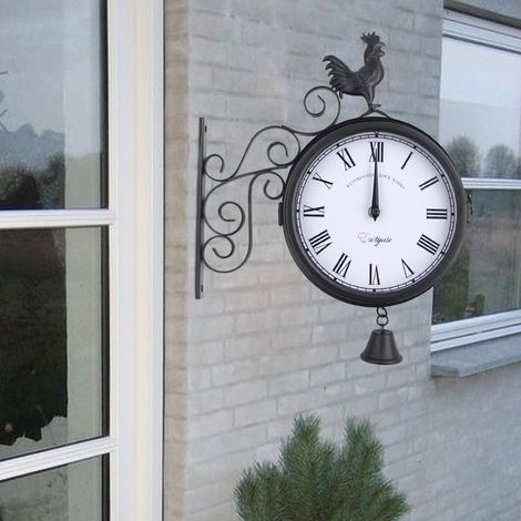 Horloge murale double face, horloge murale de style rétro, horloge de gare avec design en fer forgé, horloge de jardin de style rétro pour gare, couloir ou jardin