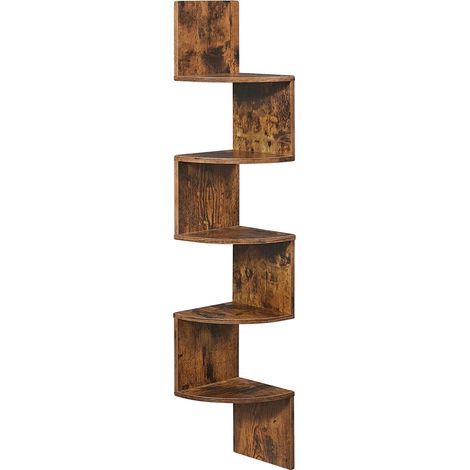 Étagère d'angle, murale, design à 5 niveaux, Chocolat (1/2)