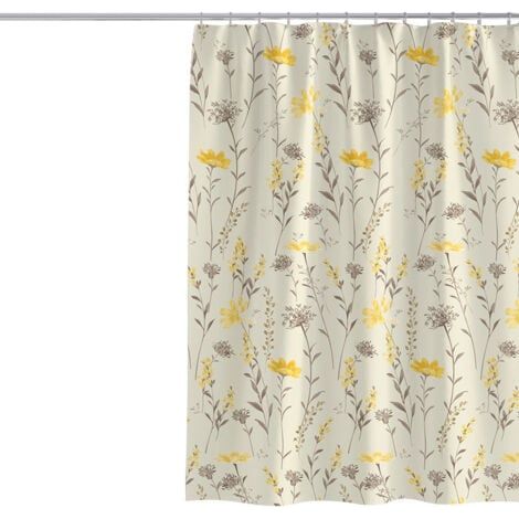 Rideau de douche motif plantes et fleurs, 100 x 200 cm, tissu polyester épais anti-moisissure, idéal pour la décoration de salle de bain, imperméable, avec crochets, lavable en machine et durable (1/5)