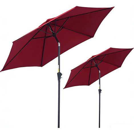 2er-Set  knickschirm Sonnenschirm Gartenschirm Marktschirm mit Handkurbel Alu 2,6 m Durchmesser 180g/m² Polyester Rot, ideal für Garten & Terrasse