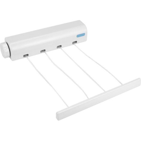 Étendoir à Linge Rétractable Télescopique Intérieur Extérieur Fixation Murale 4 Lignes Corde Séchage