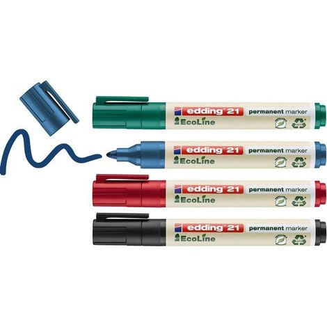 Edding 21 EcoLine 4-21-4 Marcatore indelebile Nero, Blu, Rosso, Verde resistente all'acqua: Sì