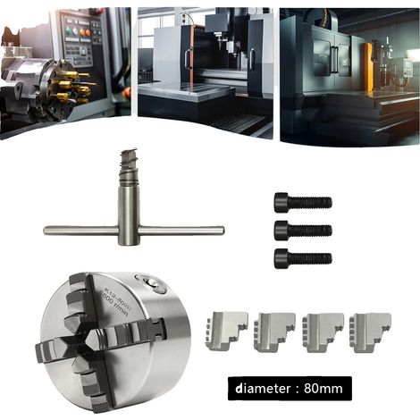 Mandrin de tour, 4 mors auto-centrants, construction durable, Argent (1/2)
