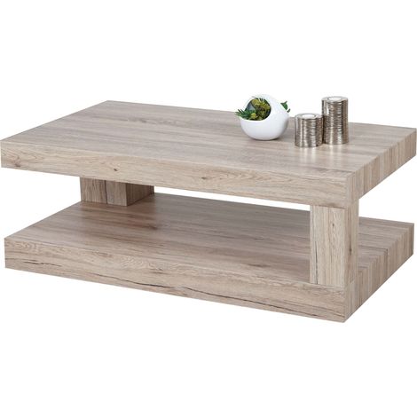 Tavolino salotto divano elegante HHG-394 MDF 60x110x40cm colore rovere chiaro