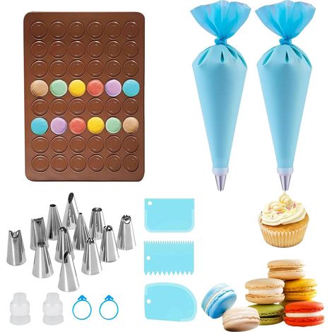 Tapis Macarons de Cuisson Silicone Tapis de Cuisson Silicone Patisserie Tapis de Cuisson Macarons avec Poche à Douille et 12 Douilles Cuisson Antiadhésif Tapis Macarons,pour Chocolat, Gâteaux (1/5)