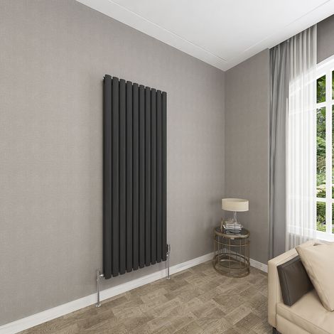 SKY Bathroom 1600x590mm Black Double Oval Column Radiator Vertical Central Heating Rad (1/5)