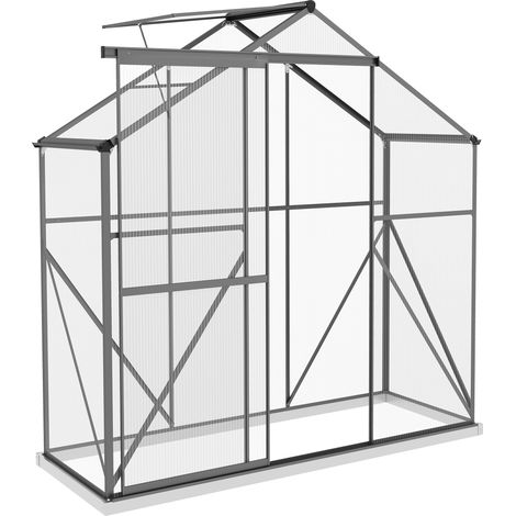 6 x 2.5ft Polycarbonate Greenhouse Walk-In Green House with Rain Gutter, Sliding Door, Window, Foundation, Dark Grey