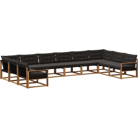 Outdoor Sofa Set with Cushion 10 pcs Natural and Black vidaXL (1/5)