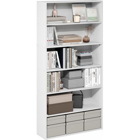 Étagère, bibliothèque à 6 Niveaux avec étagère Ouverte, 24 x 80 x 160 cm, idéale pour Bureau, Chambre ou Salon, Blanche. (1/5)