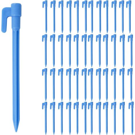 Lot de 100 piquets de tente en plastique, piquets de tente, piquets de ligne pour tondeuse robot pour camping, jardinage, bleu (1/5)