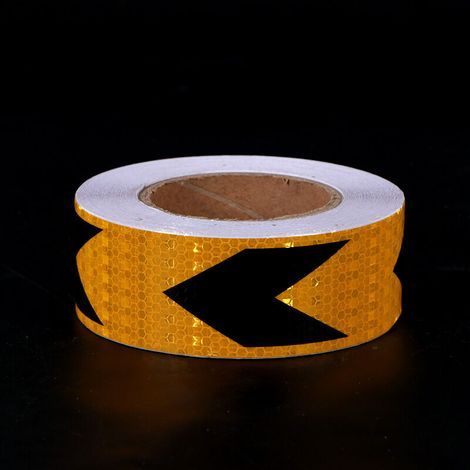 Bande réfléchissante en treillis de flèche jaune et noire de 5 cm de large 25 m de long, utilisée pour les bandes réfléchissantes imperméables à haute visibilité dangereuses, réflecteur de bande de s (1/5)
