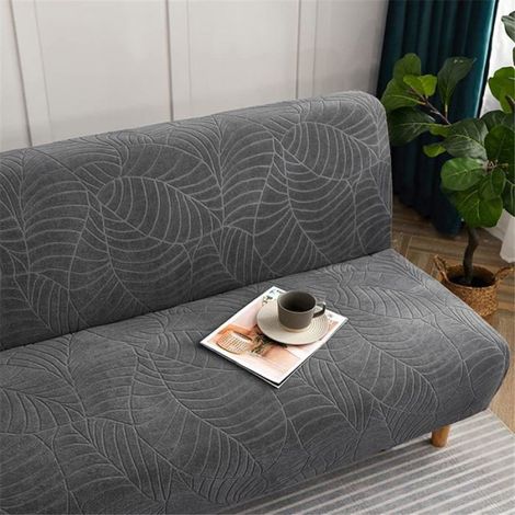 Housse de canapé clic-clac jacquard, extensible, imperméable, universelle sans accoudoirs, Gris Foncé, 160-190cm (1/5)