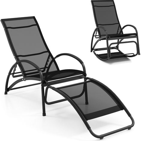 COSTWAY 2-in-1 Outdoor Rocking Chair Convertible Lounge Chair Patio Rocker (1/5)
