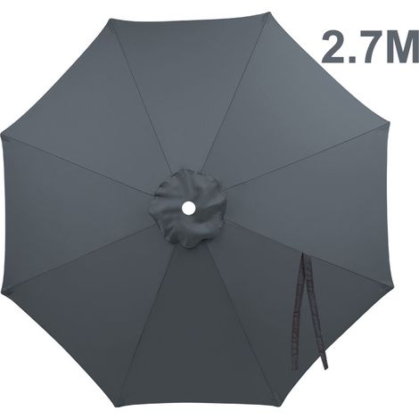 Housse de rechange pour parasol extérieur 2,7m (8 baleines), gris, adaptée terrasse et jardin (1/5)