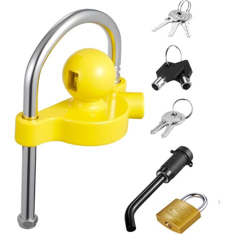 Serrure d'attelage universelle 46/50,8/58,7 mm, antivol renforcé, résistante au levage, hauteur réglable, avec clés, pour caravanes, bateaux, remorques. (1/5)