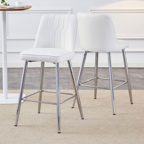 Lot de Chaises 2 pièces cuir PU blanc piètement métal argenté repose-pieds confortable plusieurs couleurs disponibles (1/5)