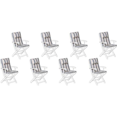 Set di 8 Cuscini Imbottiti per Sedie da Esterno a Strisce Blu-Beige Maui