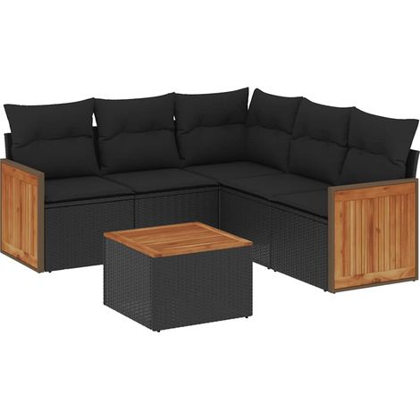 Maison Exclusive - Salon de jardin 6 pcs avec coussins noir résine tressée (1/5)