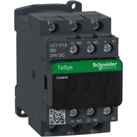 SCHNEIDER LC1D18BD - Contattore Schneider TeSys LC1D 3P 18A AC3 440V 24V DC