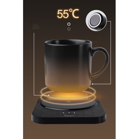 Chauffe-tasse électrique, température constante de 55℃, alimentation USB, avec tasse en céramique, convient à une utilisation au bureau, 5V, noir. (1/4)