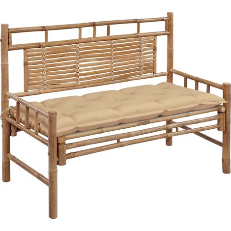 Gartenbank mit Auflage 120 cm Bambus
