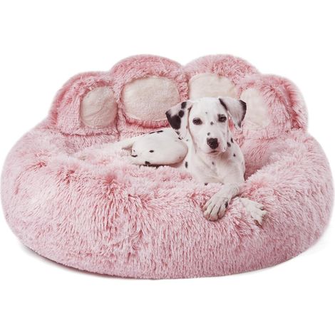 Lit Rond pour Chien Chat de Forme de la Patte, Panier pour Chien en Forme de Beignet, Très Grand Format Le diamètre est de 81 cm, Confortable et Doux, Lavable en Machine, Rose (1/5)
