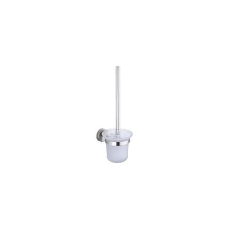 WC-Bürste mit Halter, WC-Bürsten-Set mit Edelstahlgriff und gehärtetem Glasbecken, selbstklebend zur Wandmontage, Silber - Crezuo (1/4)