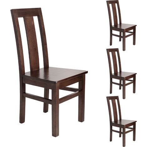 Lot de 4 chaises en hêtre chêne foncé assise bois - MARTHA
