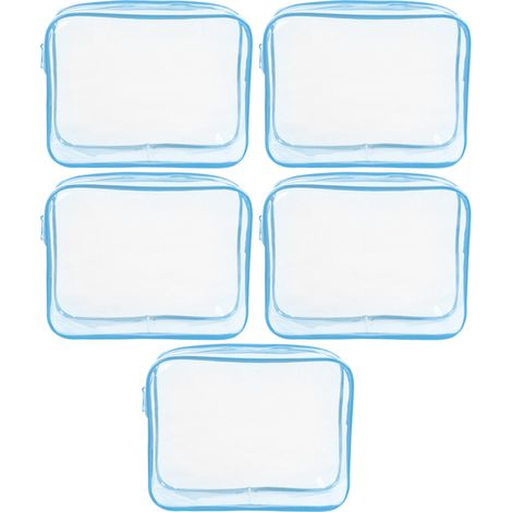 Lot de 5 trousses de toilette transparentes en PVC avec fermeture éclair, sac à maquillage portable pour les vacances, la salle de bain et le rangement (1/5)