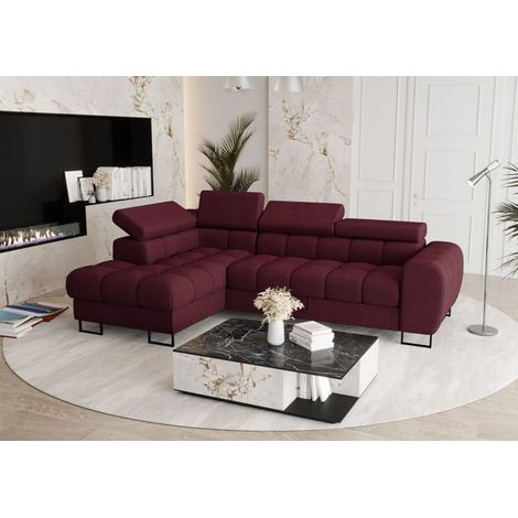 Ecksofa Schlafsofa BASTIEN in Stoff Moly Bordeaux Ottomane Links