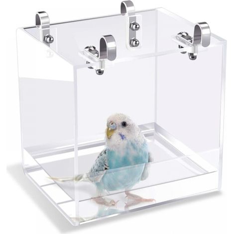 Baño para pájaros con ganchos para pájaros pequeños, loros, agapornis y canarios (13 x 11 x 13 cm) (1/5)