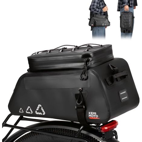3 en 1 Sacoche Velo Porte Bagage Arriere, 13L Sacoche Vélo Arrière Etanche 500D PVC et avec Plusieurs Compartiments, Sac Vélo Multifonctionnelle avec Poignée de Transport et Bandoulière (1/5)