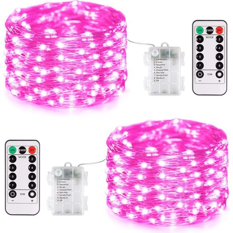 Guirlande lumineuse à piles de 3 mètres, 30 LED, pour intérieur, Noël, Halloween, mariage (lot de 2, rose) (1/5)