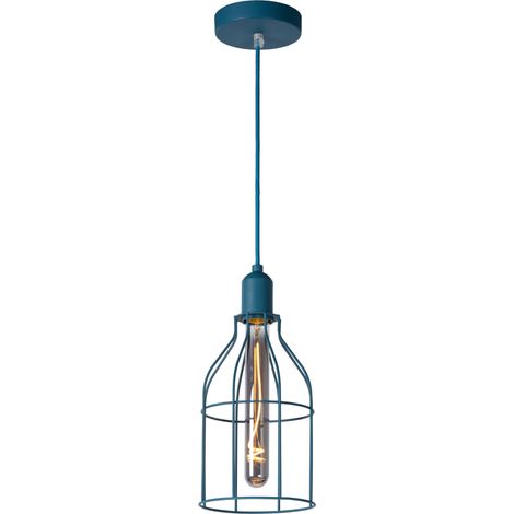 Suspension Lucide Paulien métal bleue E27 Ø15cm H155cm (1/5)
