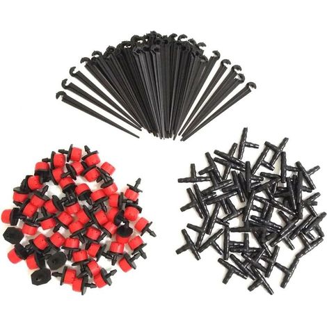 150pcs Adjustable Irrigation Drippers + Tee Joints + Drip Tube Support Stake DIY Micro Drip Irrigation System Kit Automatic Micro Watering System Kit (1/5)
