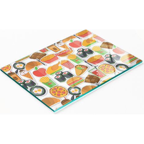 Tabla de cortar decorativa de cristal para cocina con motivos de comida rápida, 80 x 52 cm. (1/5)