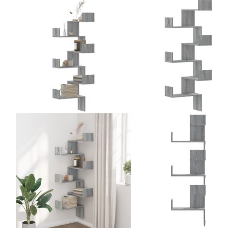vidaXL Étagère d'angle murale sonoma gris 45x45x147cm bois ingénierie (1/5)
