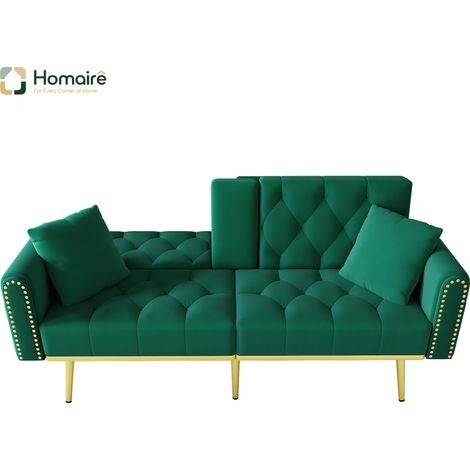 Canapé en velours vert avec rangement et accoudoirs 175 x 80 x 73,5 cm HOMAIRE (1/5)