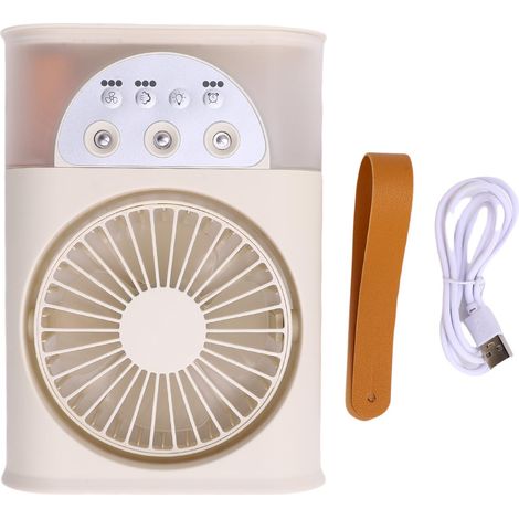 Tragbarer Desktop-Ventilator mit USB-Anschluss, 3 Öffnungen, 3 Geschwindigkeitsstufen, leiser Luftbefeuchter und Nachtlicht für Zuhause, Studentenwohnheim, Reisen und Camping