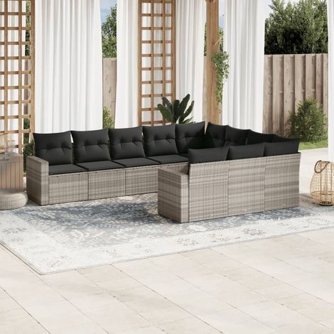 Set sofás jardín 10 pzas con cojines ratán sintético gris claro vidaXL (1/3)