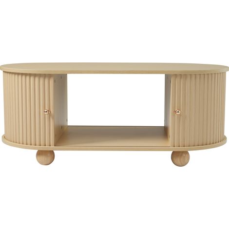 Table basse ovale en MDF avec rangement et portes coulissantes, couleur bois, 100x50x40 cm (1/5)